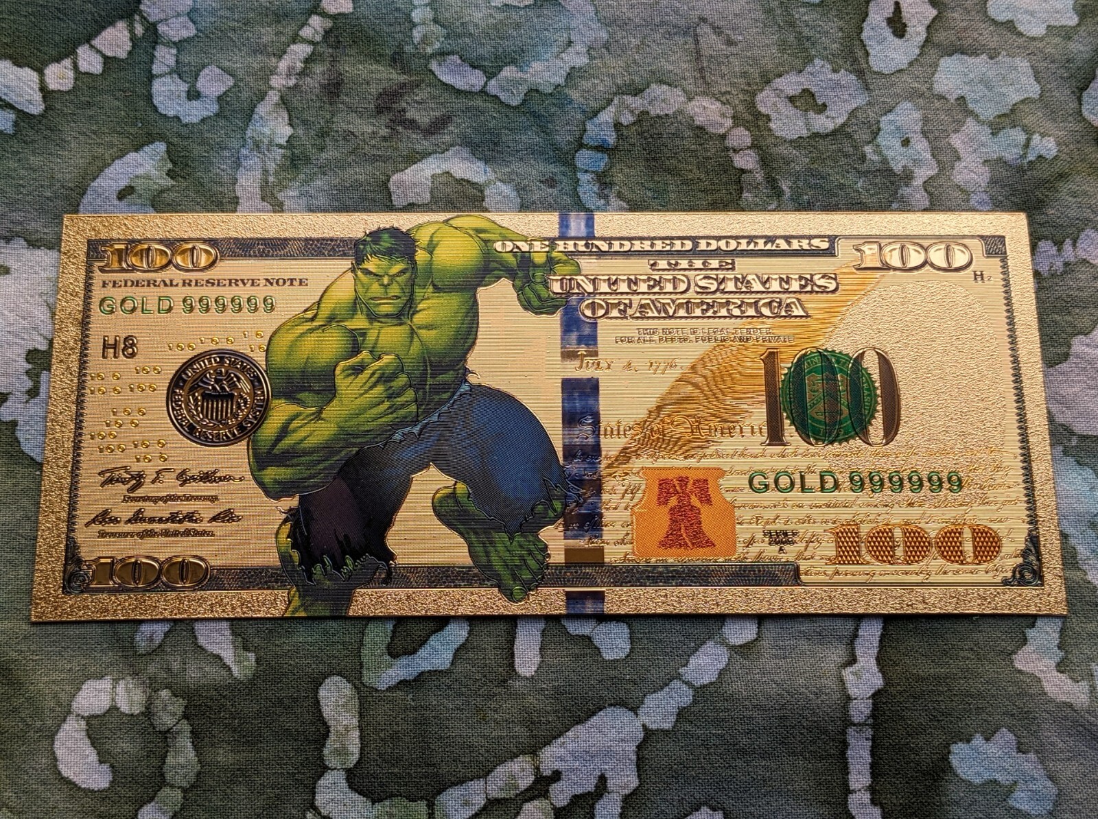 24k Gold Foil Plated Novelty Collectible Marvel Hulk Banknote Mint
