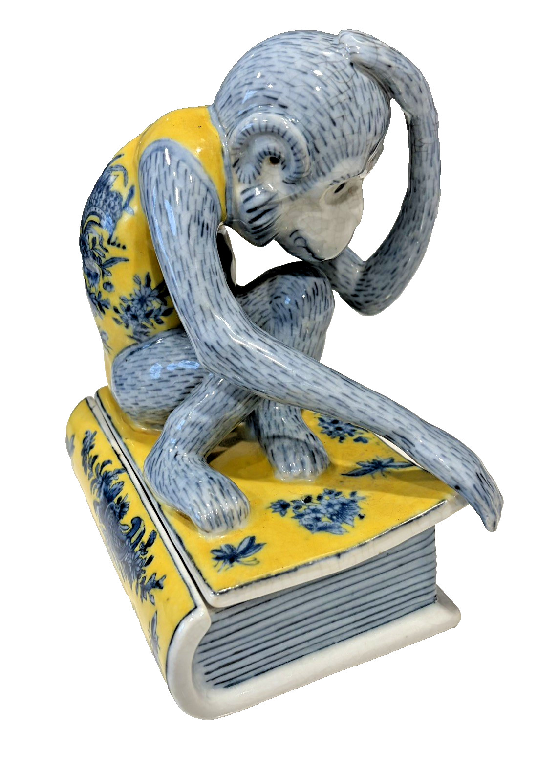 Vintage Chinoiserie Thinking Scholar Monkey on Book Trinket Box Grandmillennial Vintage Chinoiserie Thinking Scholar Monkey on Book Trinket Box Grandmillennial