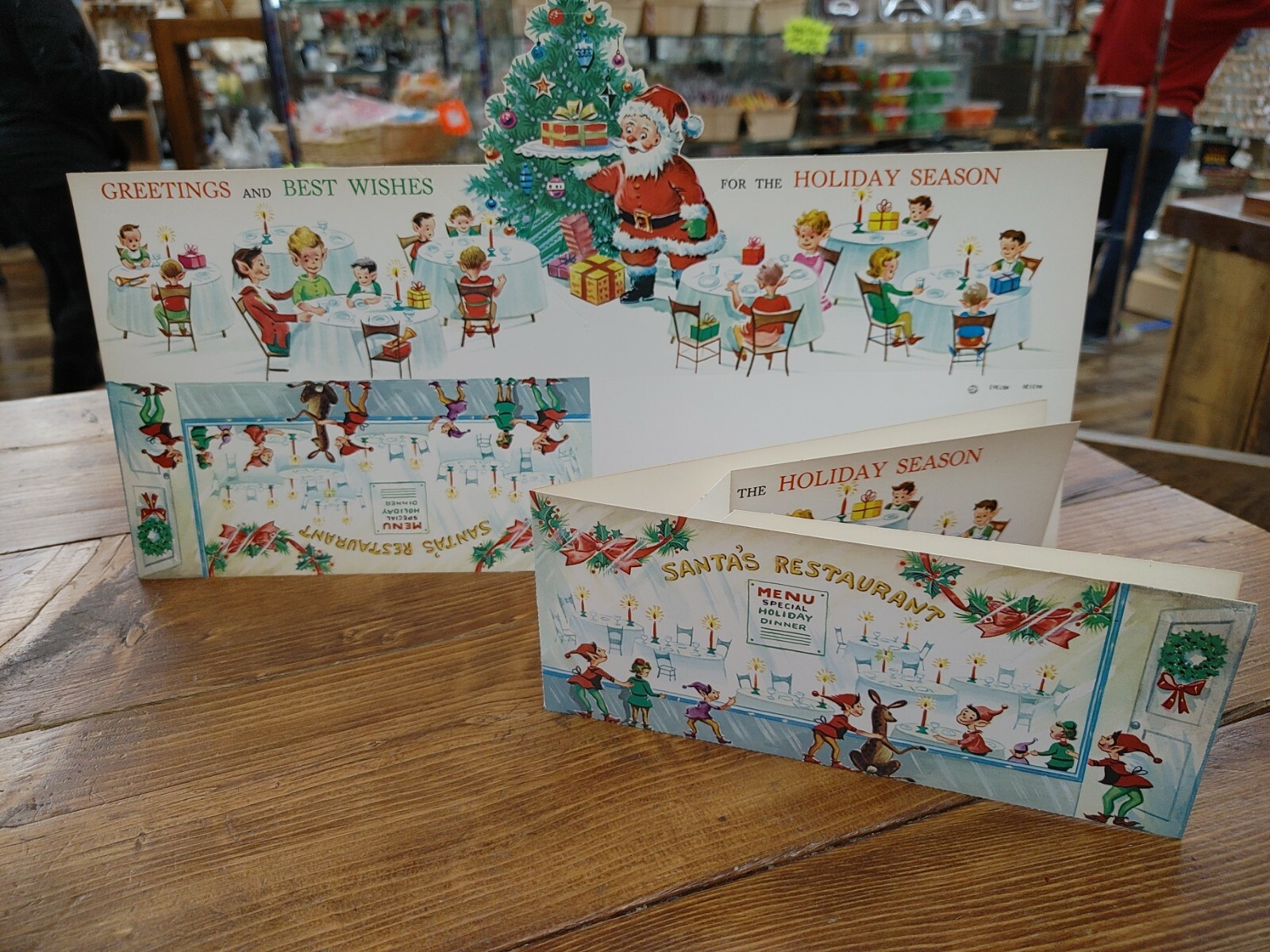 5 ~ Santa\'s Restaurant  - Pop-up- UNUSED 1950\'s Vtg Christmas Card ~ Made In USA