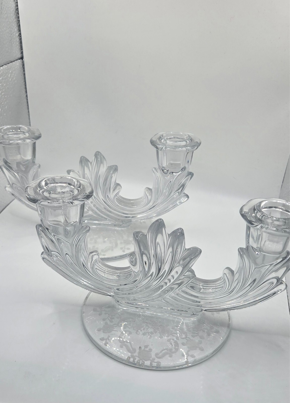 2 Fostoria Double Candle Holders Baroque Etched Set of 2 Elegant Glass