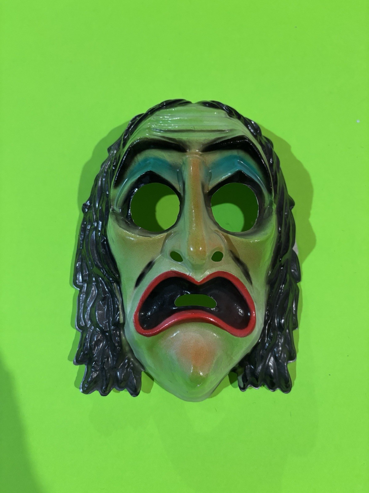 Plastic Mask Halloween Vtg 60s Ben Cooper Witch Hag Classic Green Horror rare