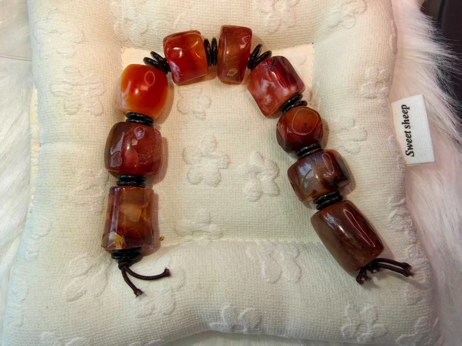 Liao Dynasty Antique Agate Barrel Bead Bracelet - Natural Weathering & Qi Se