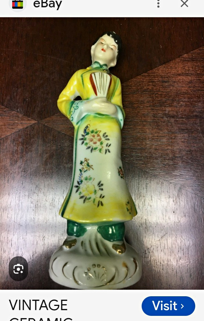 Vintage Hand Painted Ceramic Woman Figurine Floral Patter Occupied Japan