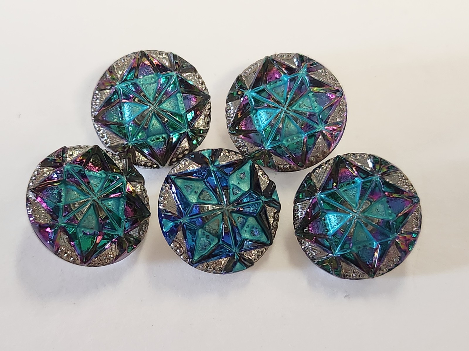Gem Volcano Czech Glass Buttons Lot Of 5 New Pours Vintage Molds