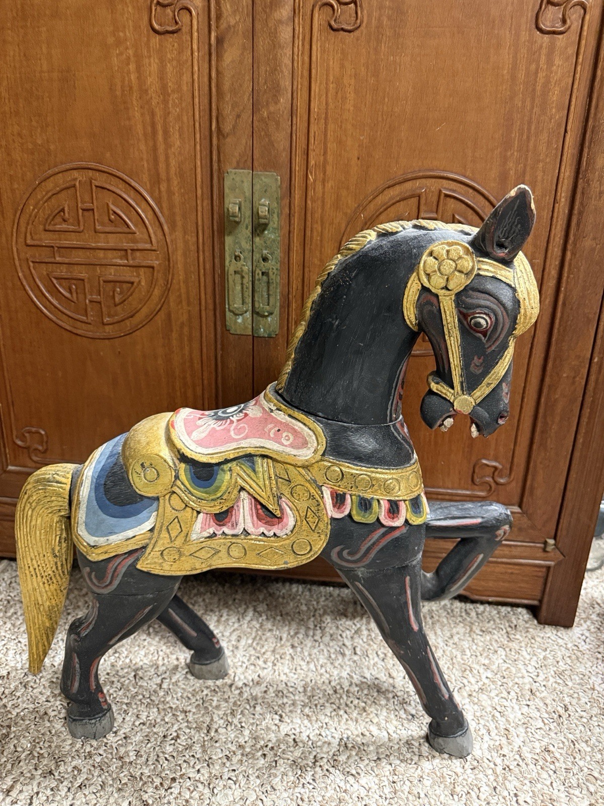 Vintage Indian Rajasthani Hand Carved Painted Wood Horse Folk Art 20” Vintage Indian Rajasthani Hand Carved Painted Wood Horse Folk Art 20”
