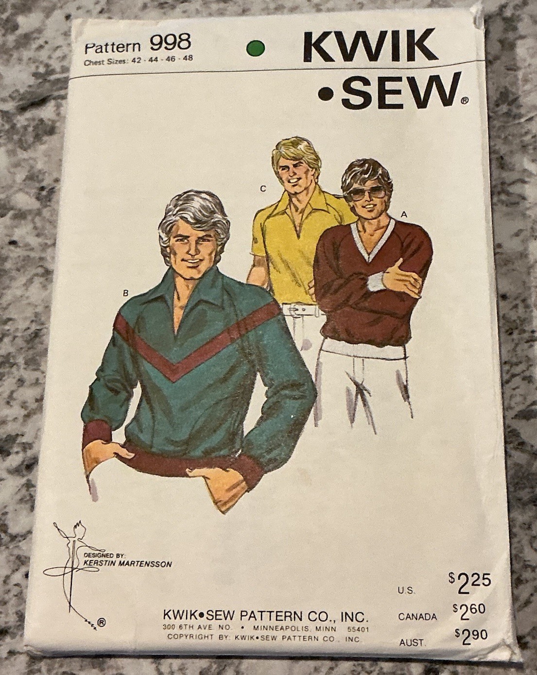 Vintage 1970s Kwik Sew Pattern 998 Men’s Classic Knit Shirts Chest 42-48 UNCUT 