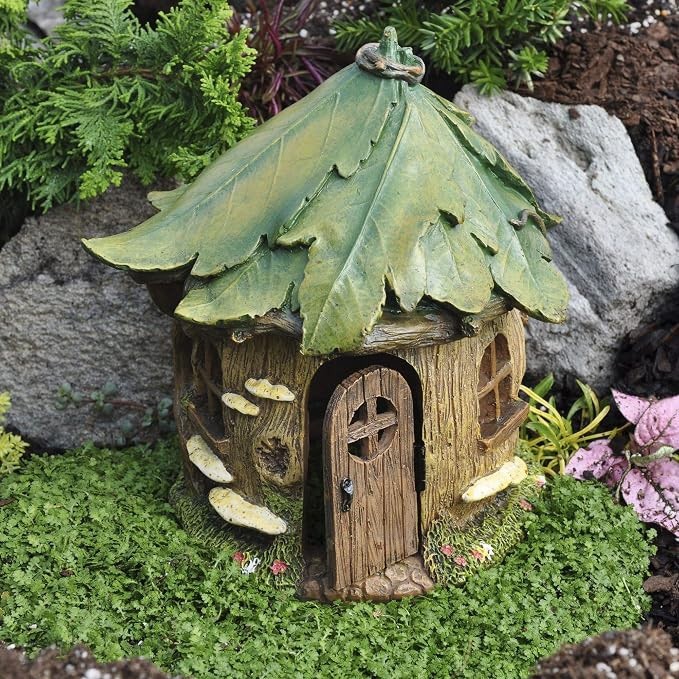 Woodland  Knolls Forest House by Fairy Homes Gardens Leaf Roof Whimsical 9 in 