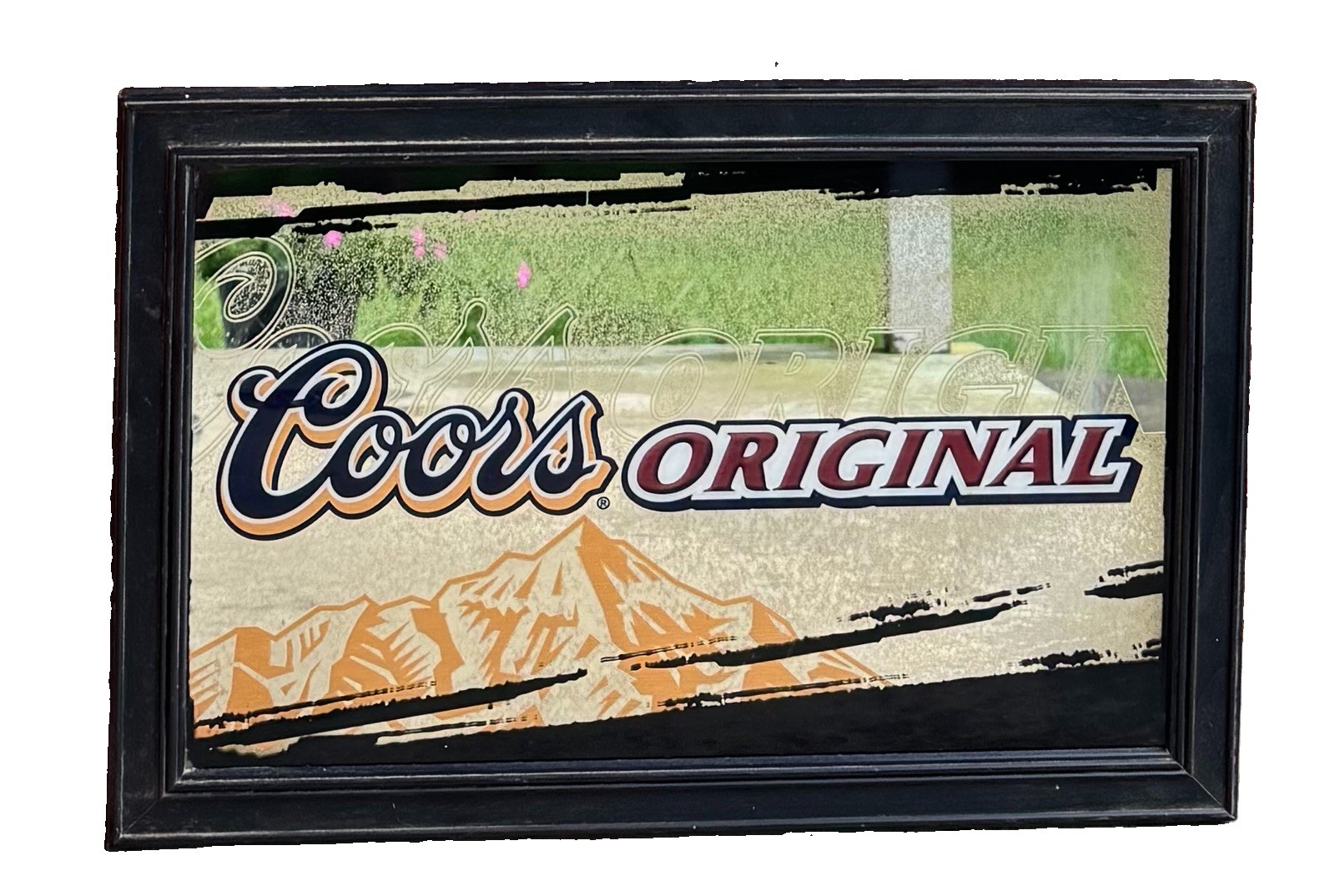 Vintage Coors Original Beer Glass Mirrored Bar Sign Black Wood Framed 24x16