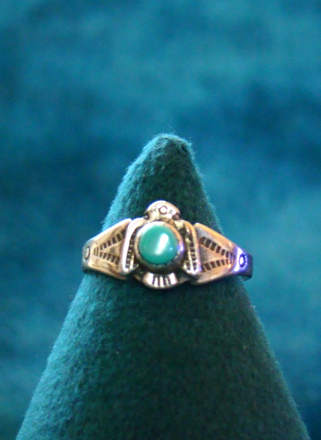 02 Vintage Sterling Navajo Turquoise Thunderbird Ring Size5.5