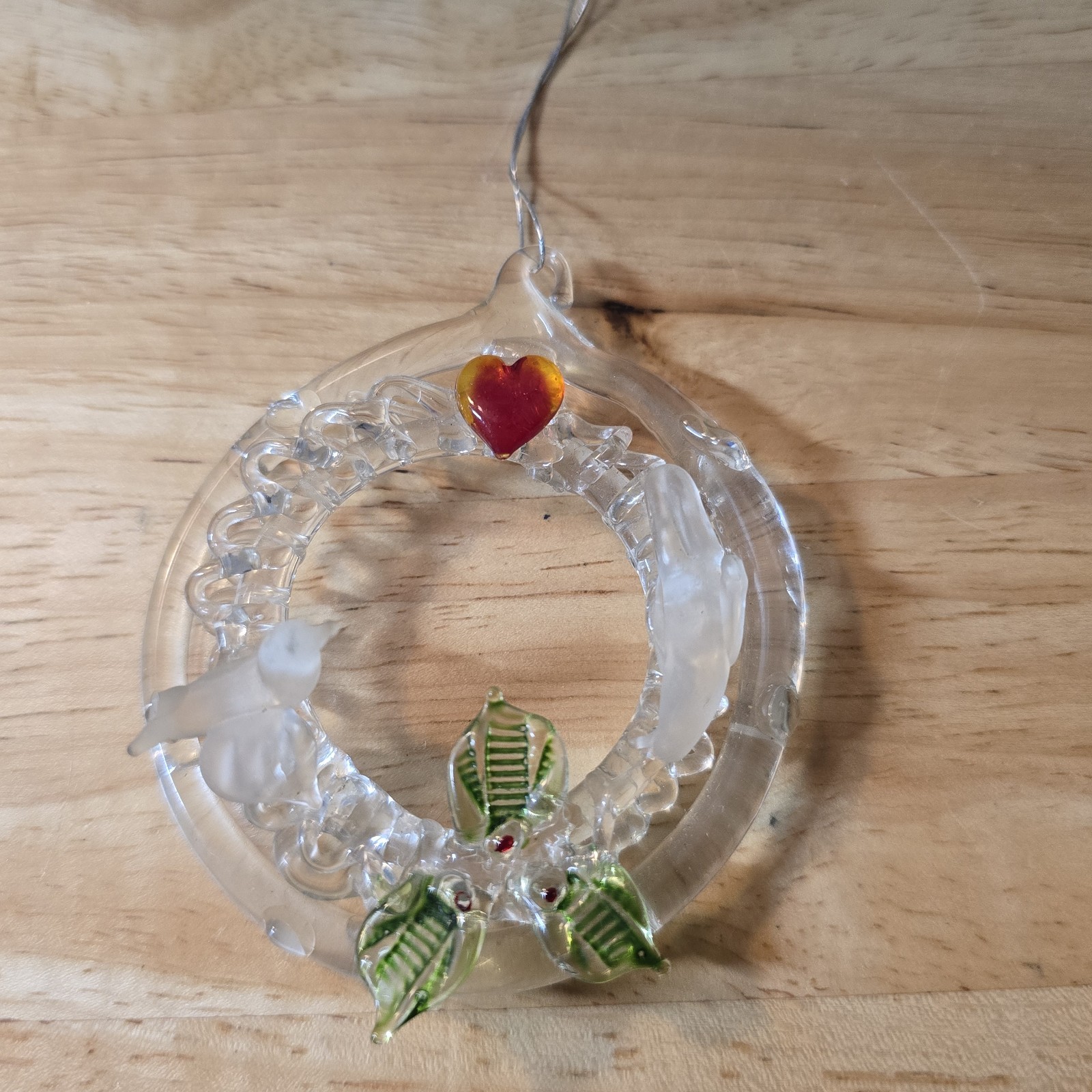 Art Glass Dove Bird Heart Wreath Hanging Ornament Lampwork 3\