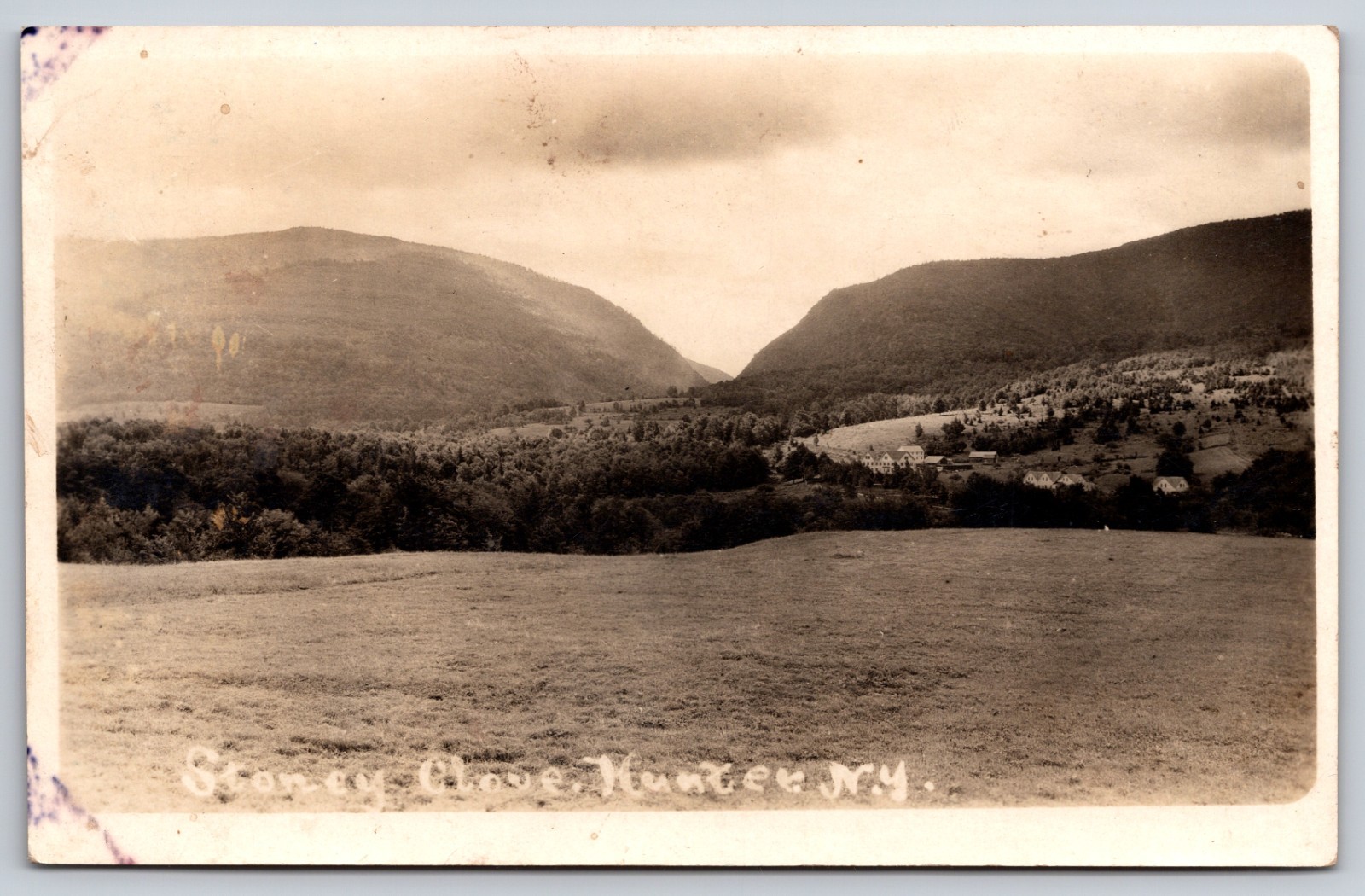 A View of Stony Clove Mountain Valley, a Landscape Near Hunter, N.Y. RPPC