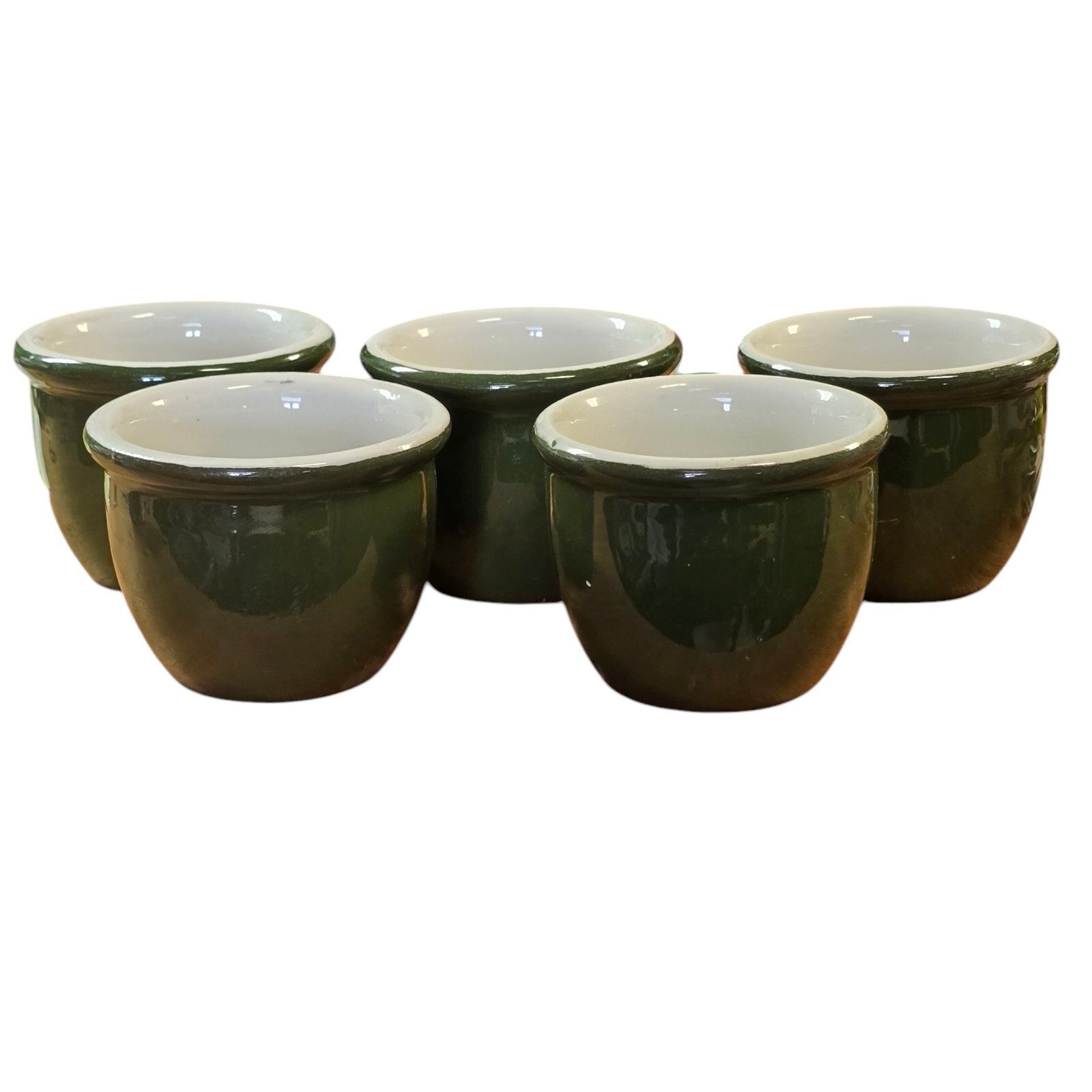 Set Of 5 Vintage Dark Olive Green HALL China Custard Cup #351 Made in USA Set Of 5 Vintage Dark Olive Green HALL China Custard Cup #351 Made in USA