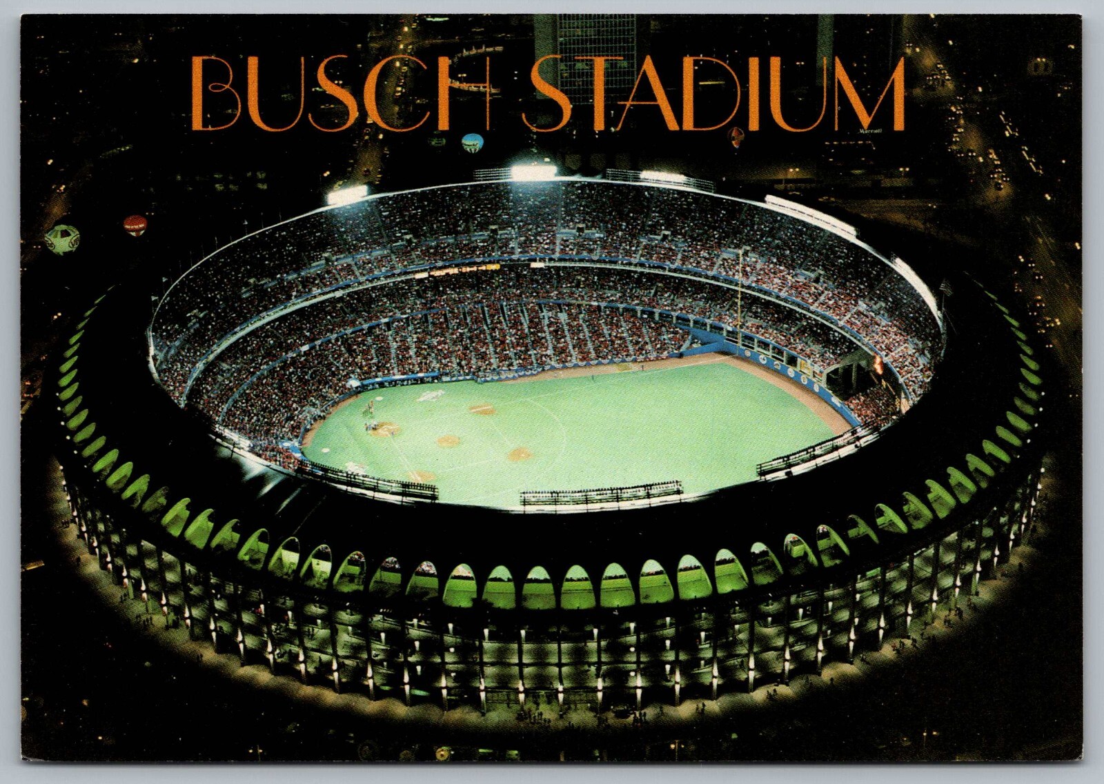 St Louis MO 1987 World Series Aerial Baseball Stadium Night MLB Vtg Postcard P2