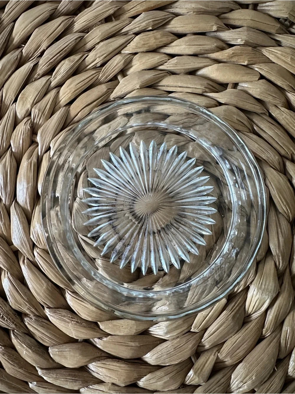 Vintage Clear Glass 4” Sunburst Ashtray Coaster Trinket Dish MCM