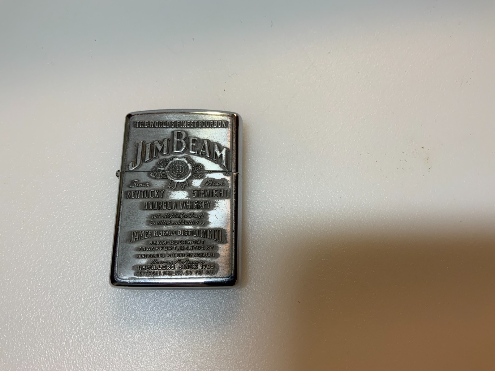 Zippo Lighter ~ Jim Beam Bourbon ~ Chrome & Embossed Pewter ~ 250JB928 ~