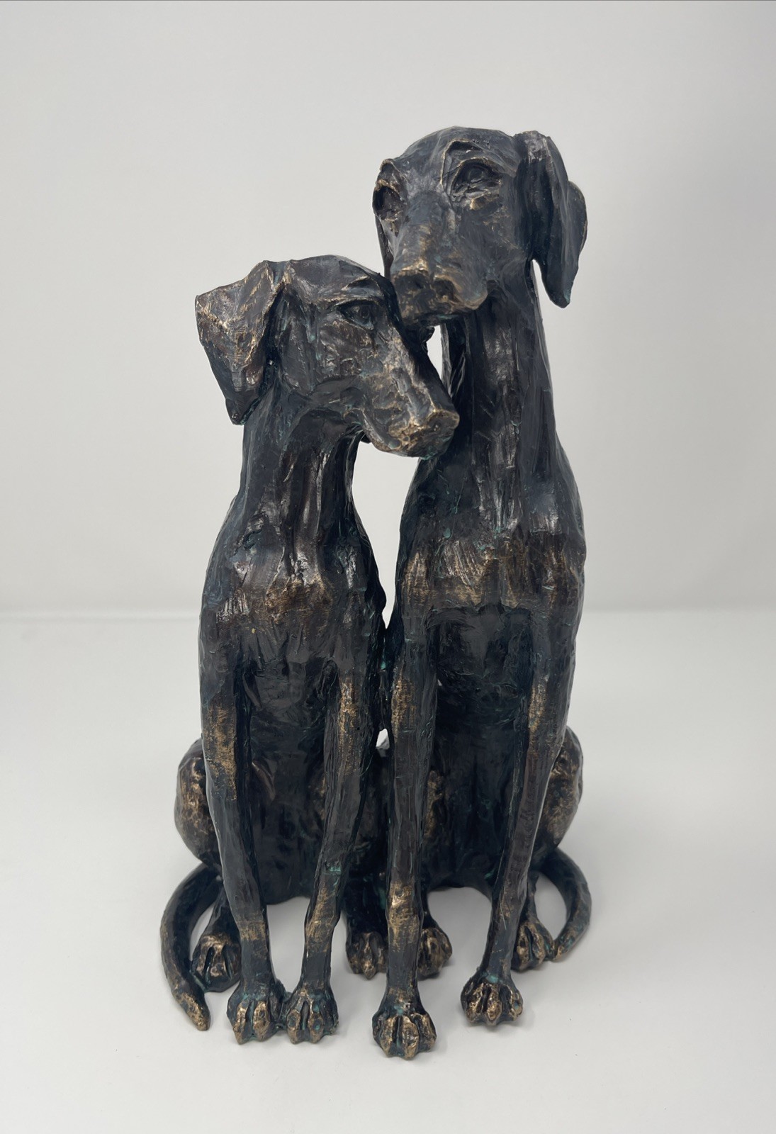 Vintage Loving Dog Statue Faux Bronze Figurine Whippet Greyhound Puppies Embrace Vintage Loving Dog Statue Faux Bronze Figurine Whippet Greyhound Puppies Embrace