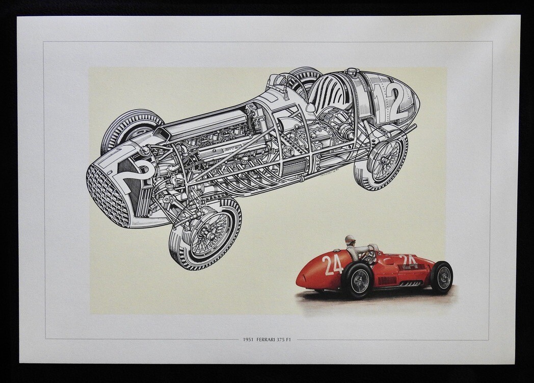 1951 Ferrari 375 Formula 1 D\'Alessio Ltd Ed Art Print Cutaway Technical Drawing