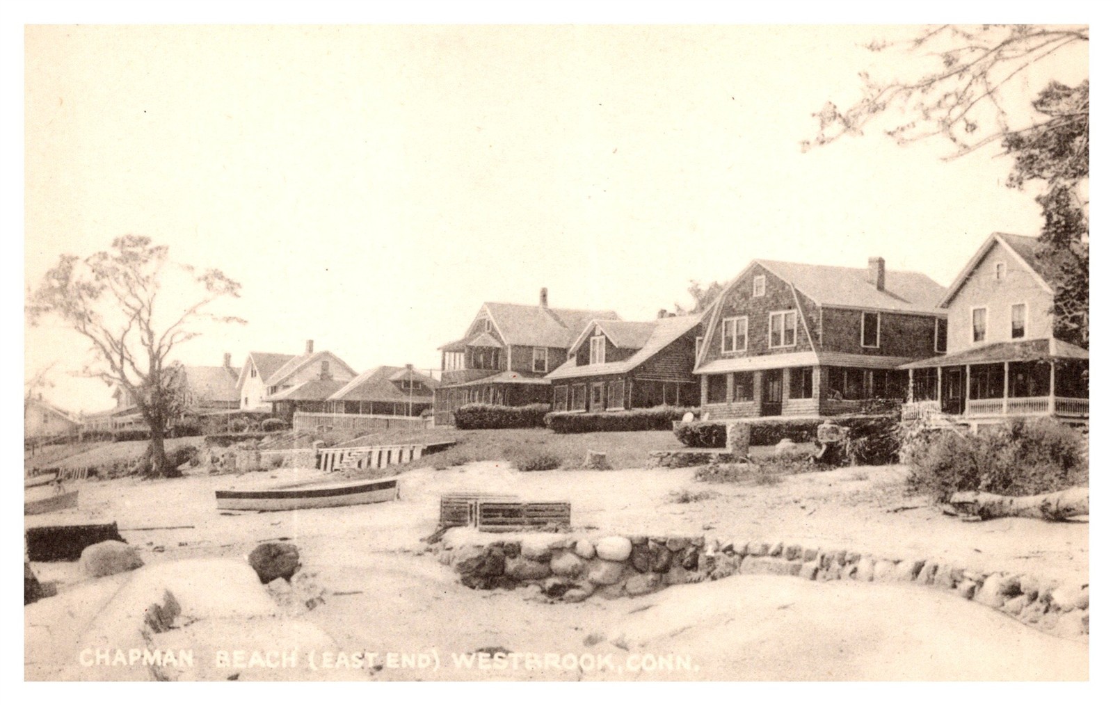 Chapman Beach Ocean View Houses Snow Westbrook CT Postcard AG25