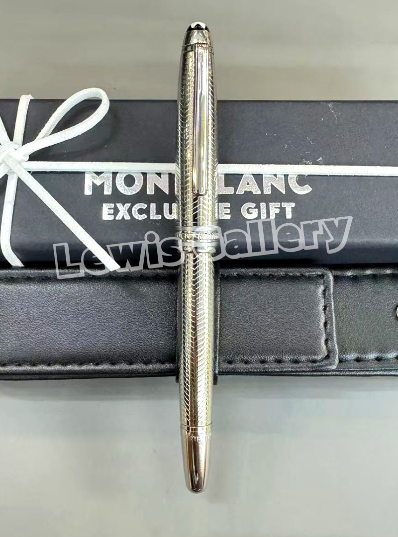 MONTBLANC Meisterstuck Silver Barley Pattern Fountain Pen w/ Case & Refill
