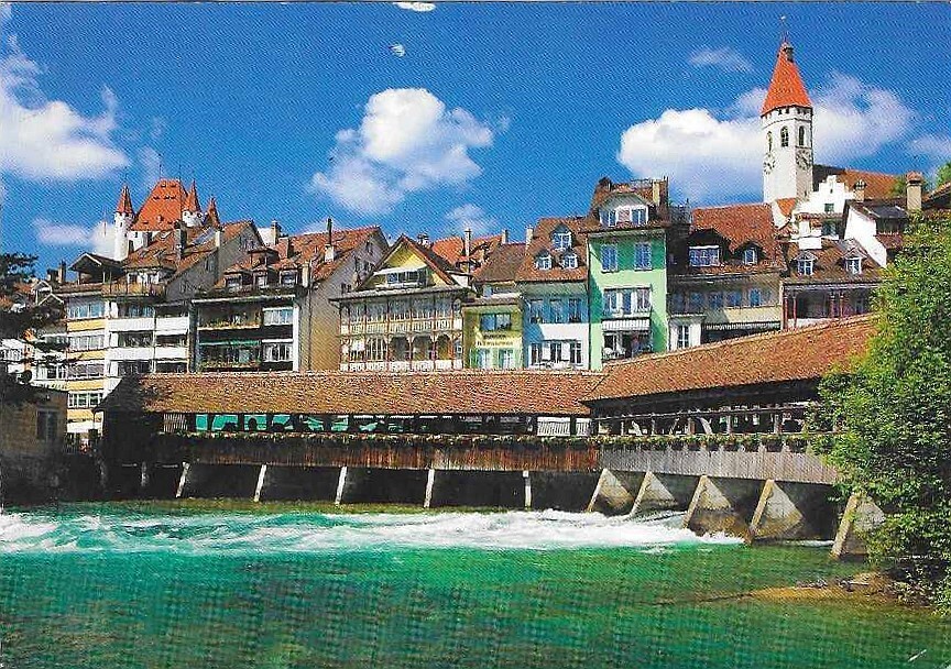 Vintage Switzerland Chrome Postcard Thun Alstadt mit Aareschleuse