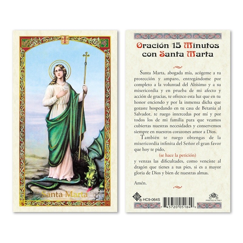 Oración 15 Minutos con Santa Marta tarjeta laminada