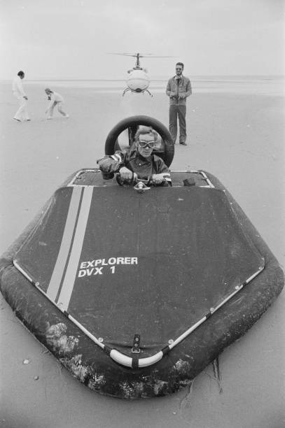 Bernard Devaux prepares to cross desert a hovercraft a beach 1981 Old Photo 2