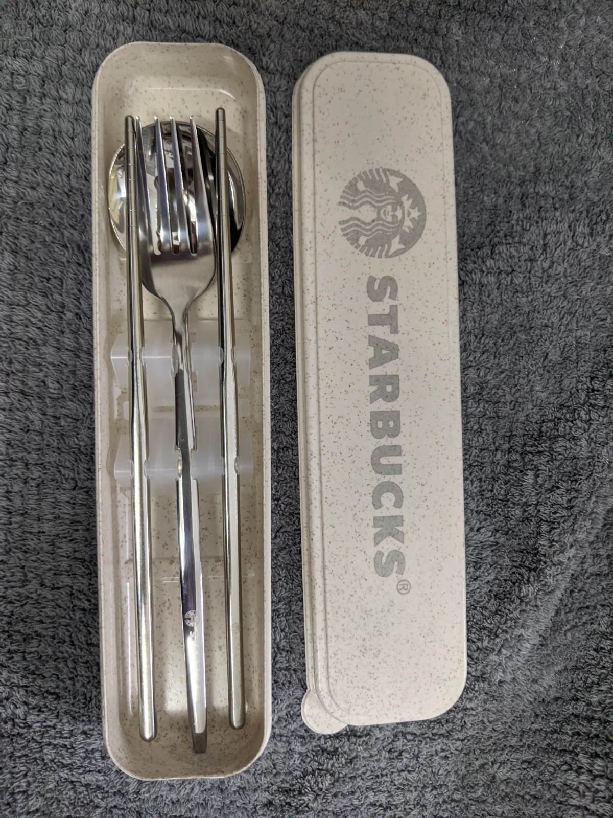 Starbucks 3 in 1 Travel Portable Stainless Steel Cutlery Set Sliver With Case
