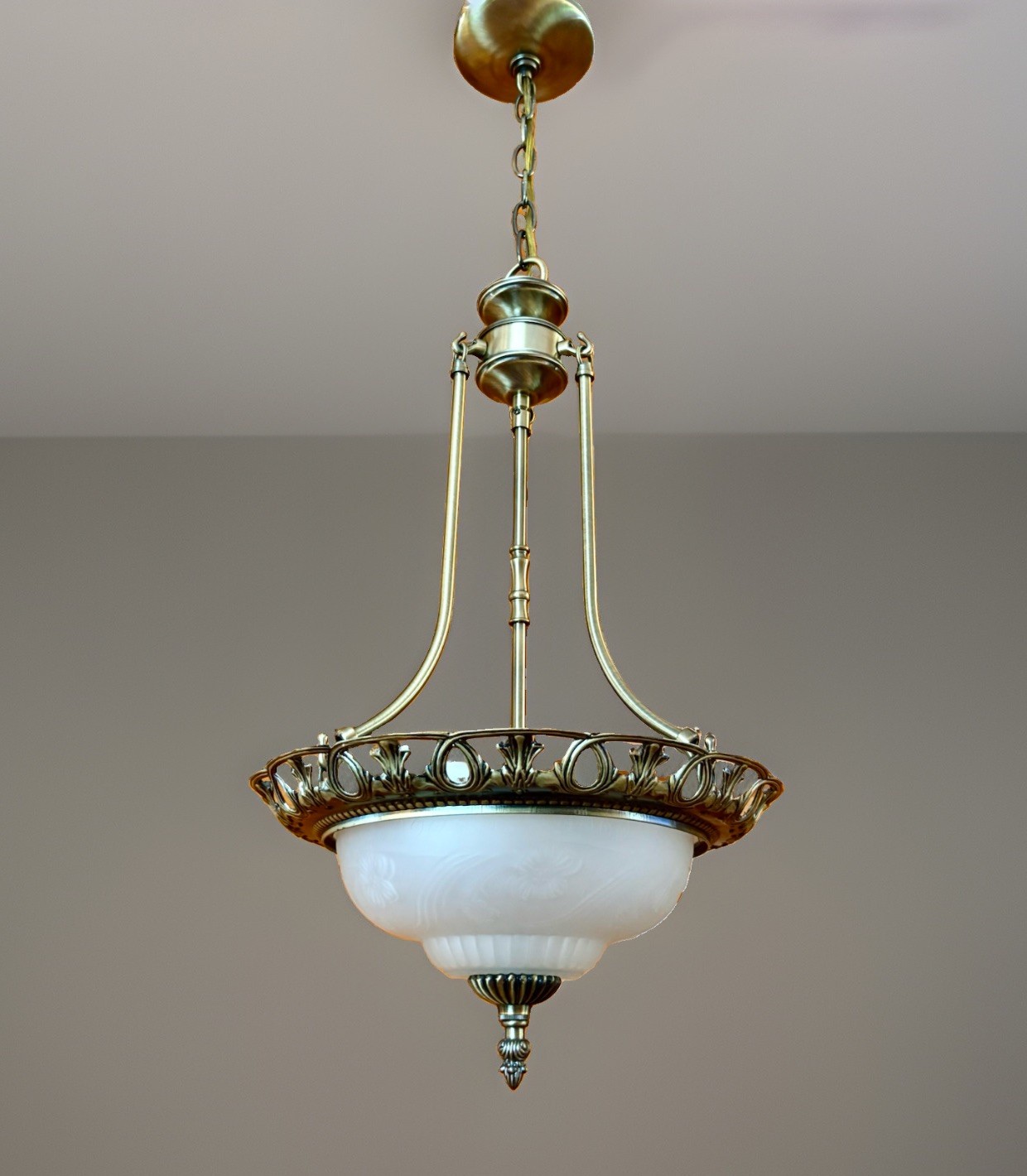 Vintage Art Nouveau Hollywood Regency Revival Bowl Pendant Hanging Chandelier