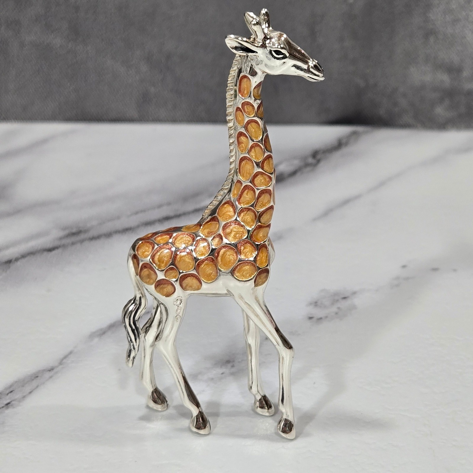 Saturno Italy Sterling Silver Enamel Giraffe Figurine 925 Medium 3.5