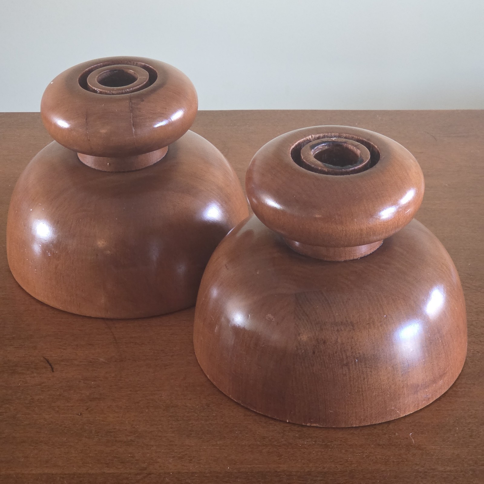 Vintage Danish Style Wood Candlestick Holders Solid Wood 4.75