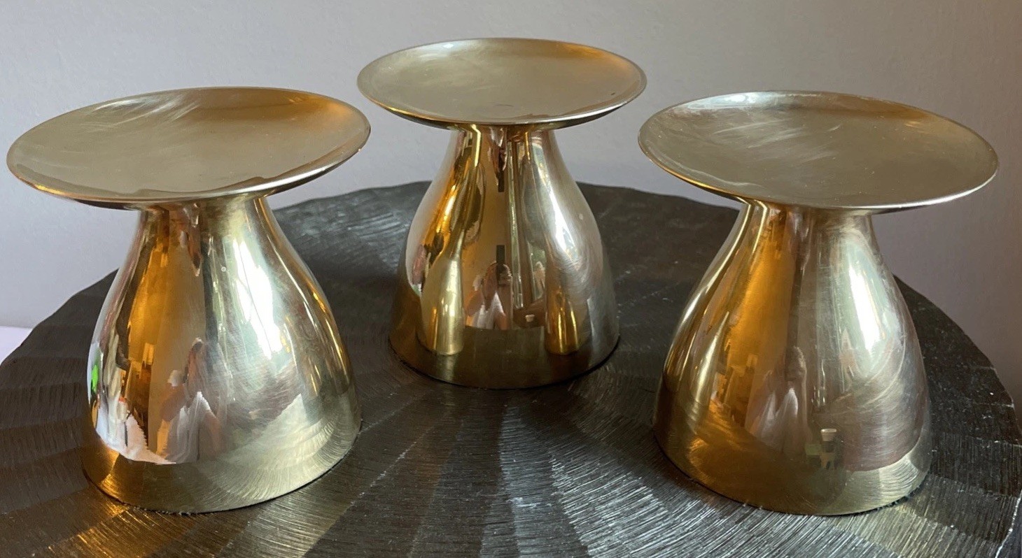 Vintage MCM Brass Pedestal Candle Holders Set Of 3 Organic Mushroom Shape