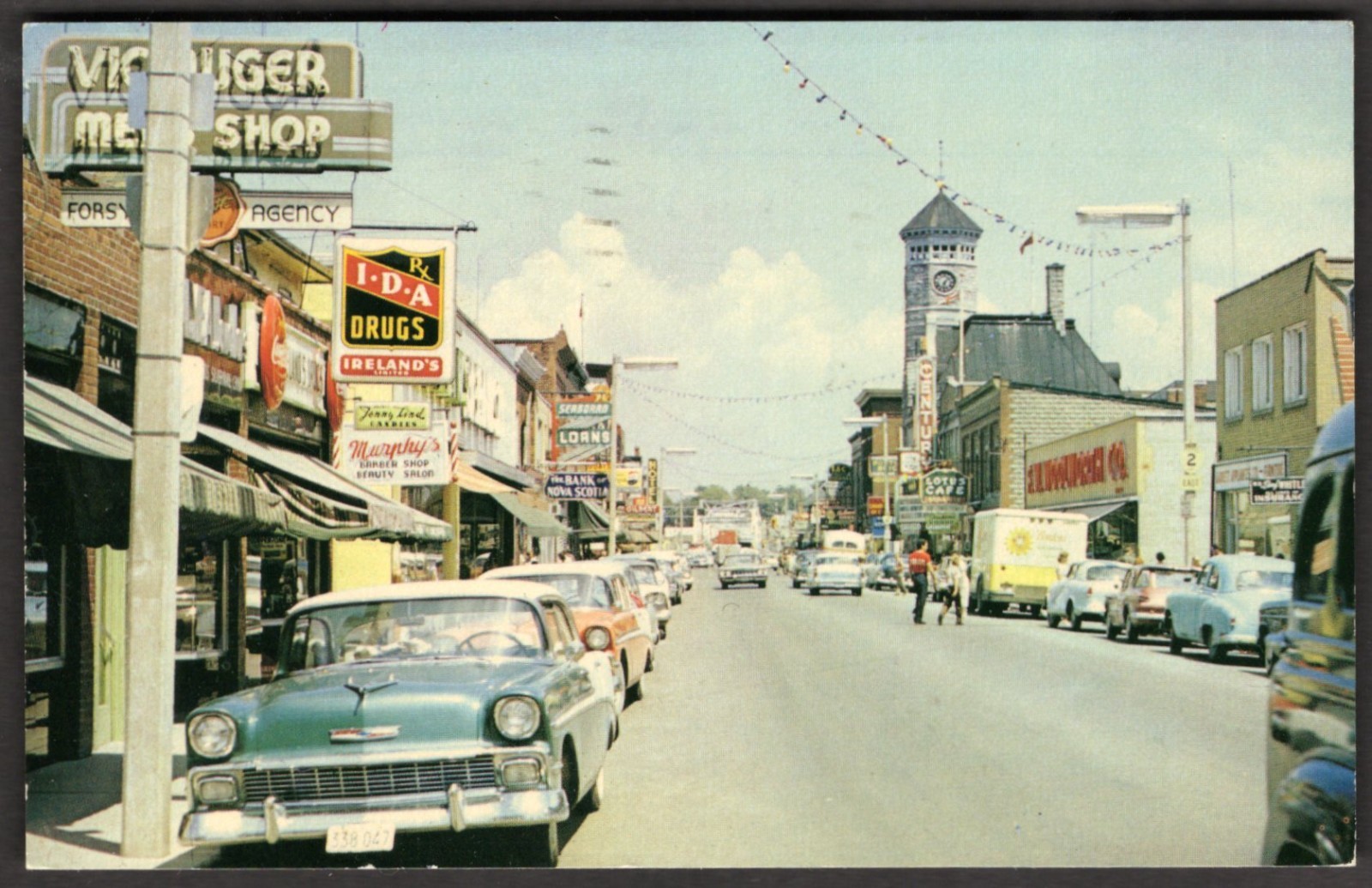 Canada TRENTON Ontario Postcard 1974 Dundas Street Drugstore Old Cars