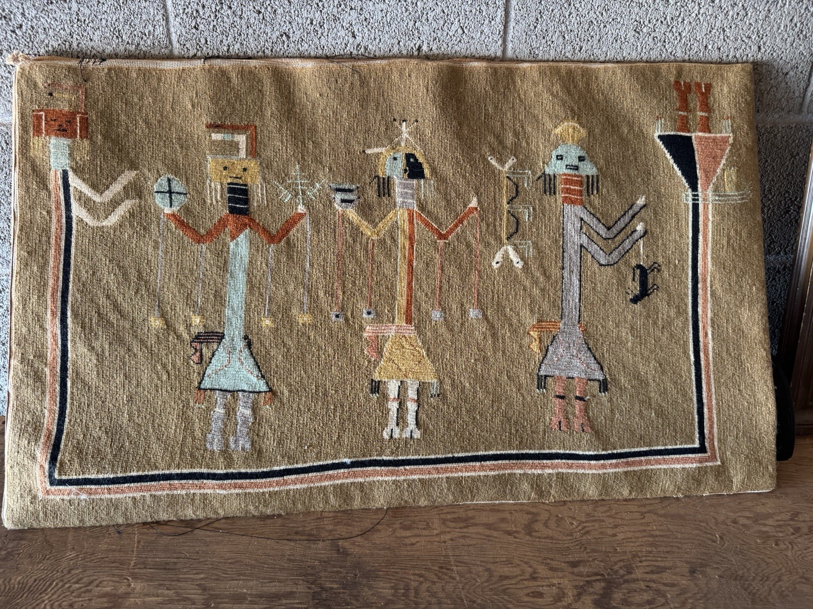 Navajo YEI Rug - Art with Backing   RARE  Vintage fantastic find COLLECTIBLE