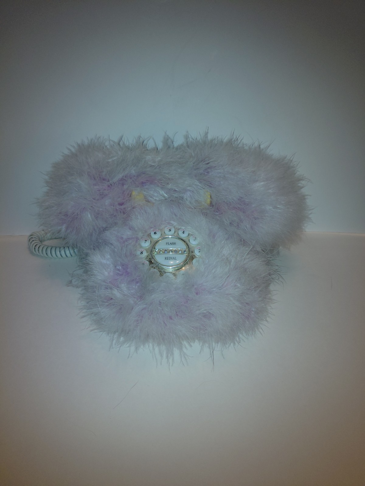 Vintage Y2K Purple Fuzzy Feather Phone Telephone Model 2506