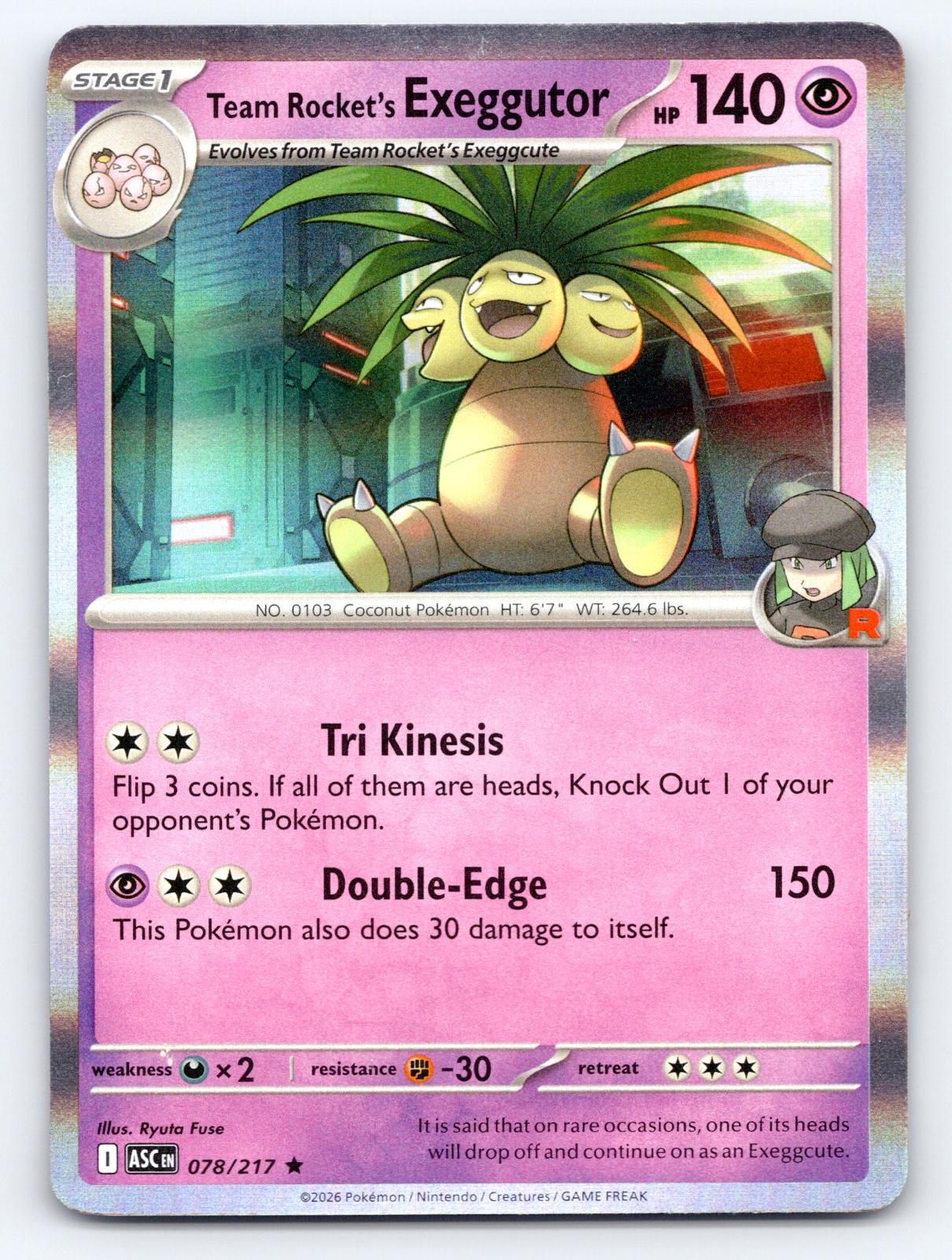 Team Rocket's exeggutor 078/217 Rare Ascended Heroes Pokemon Holo Near Mint