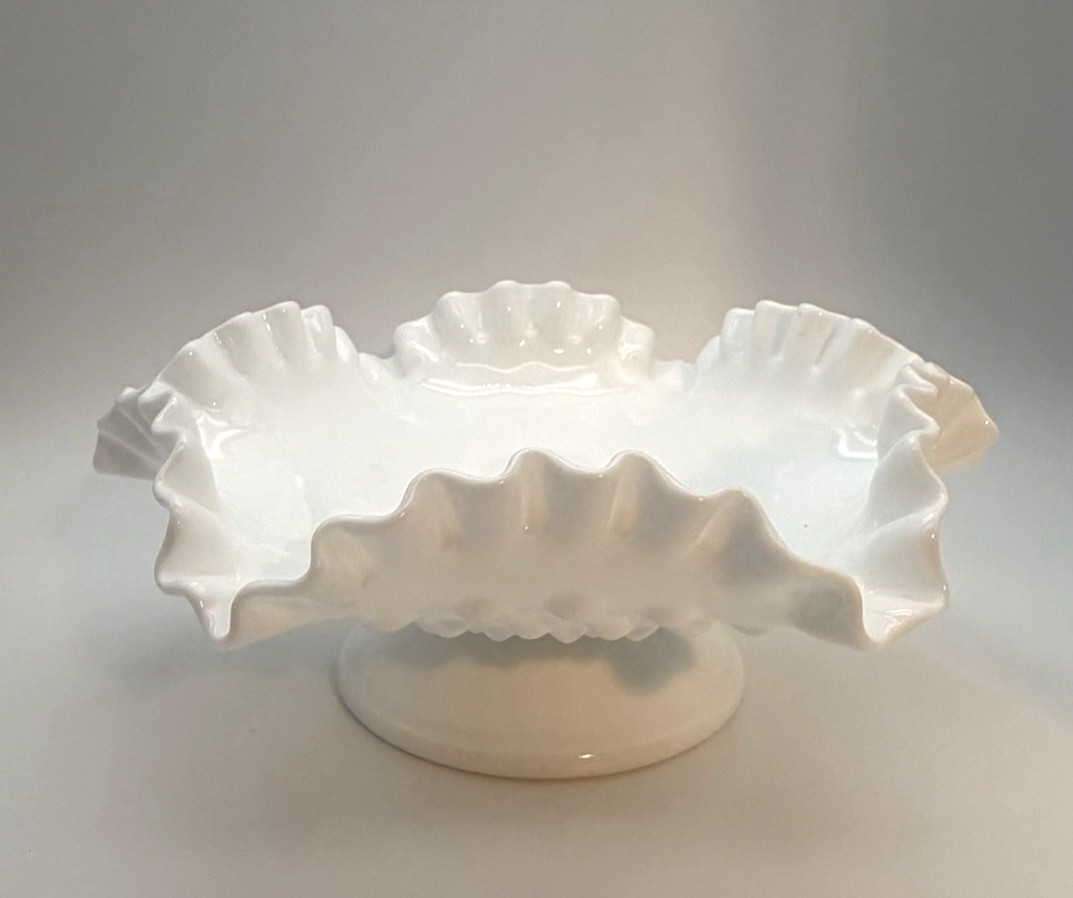 Vintage FENTON milk glass HOBNAIL pedestal BOWL-BEAUTIFUL