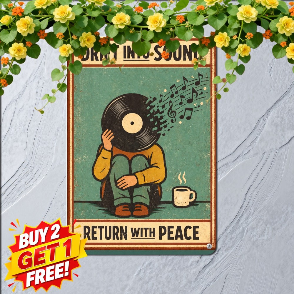 Vintage Vinyl Record Wall Art Tin Sign Retro Music Room Metal Plaque 8x12