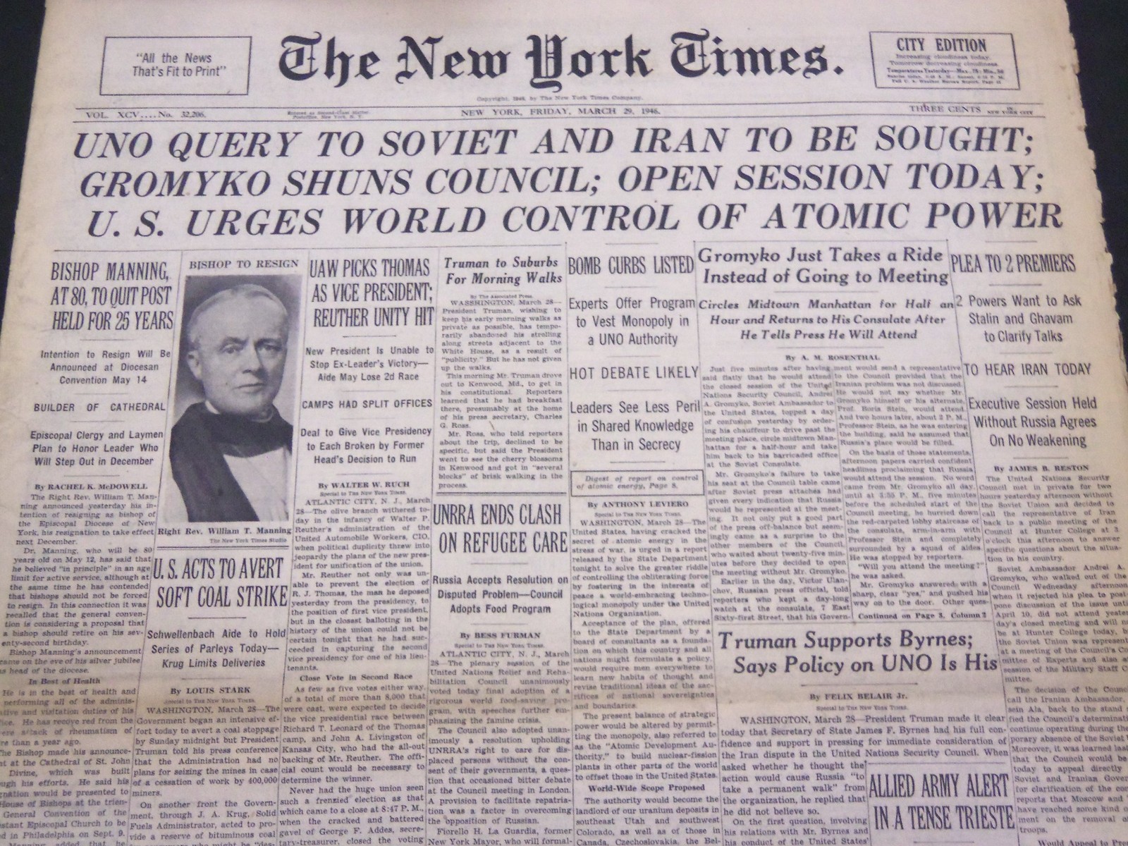 1946 MARCH 29 NEW YORK TIMES - GROMYKO SHUNS COUNCIL - NT 4227