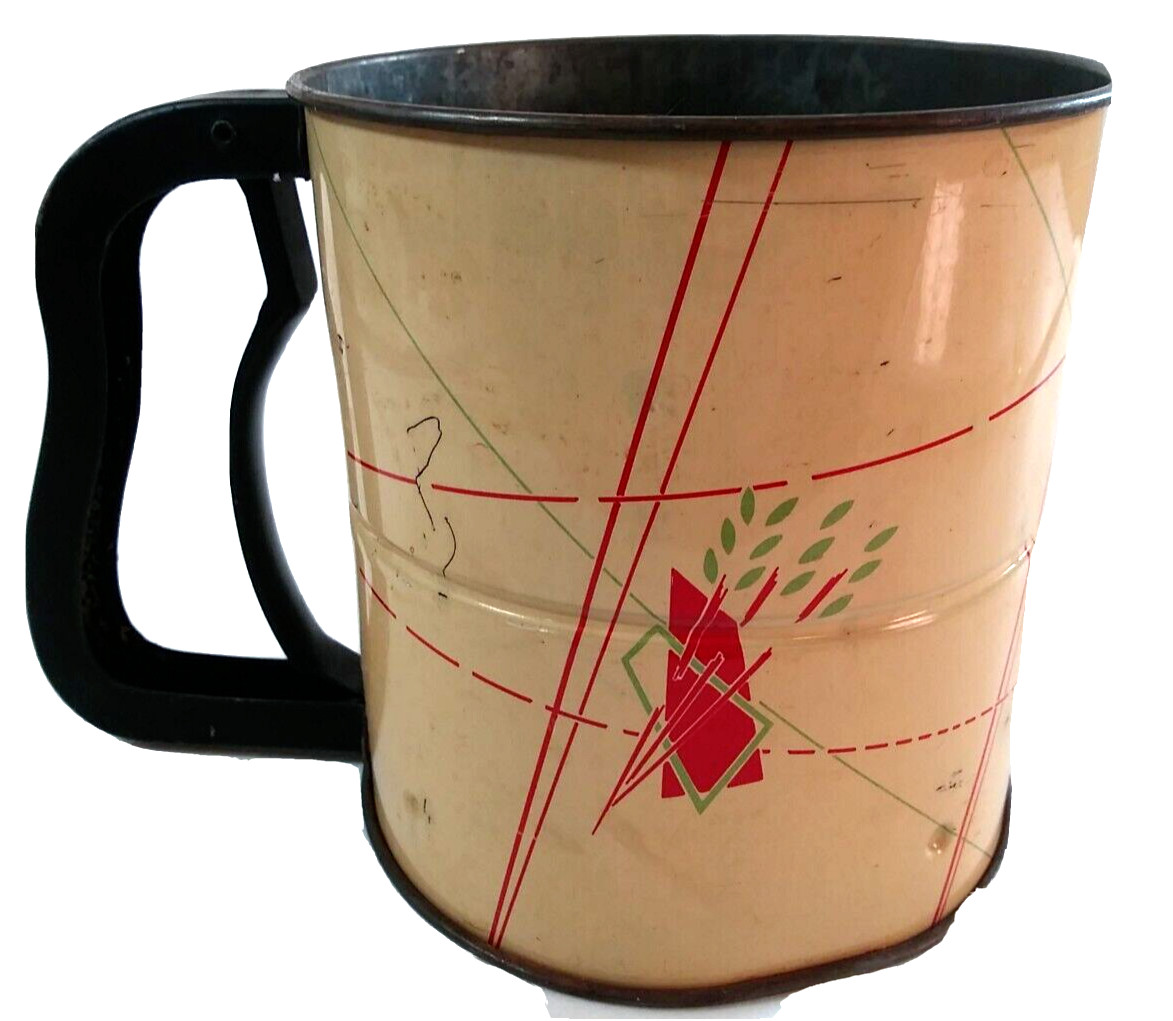 Metal Hand Flour Sifter  MCM 8x5.5 Multicolor Leaf Manual Screen Baking Kitchen