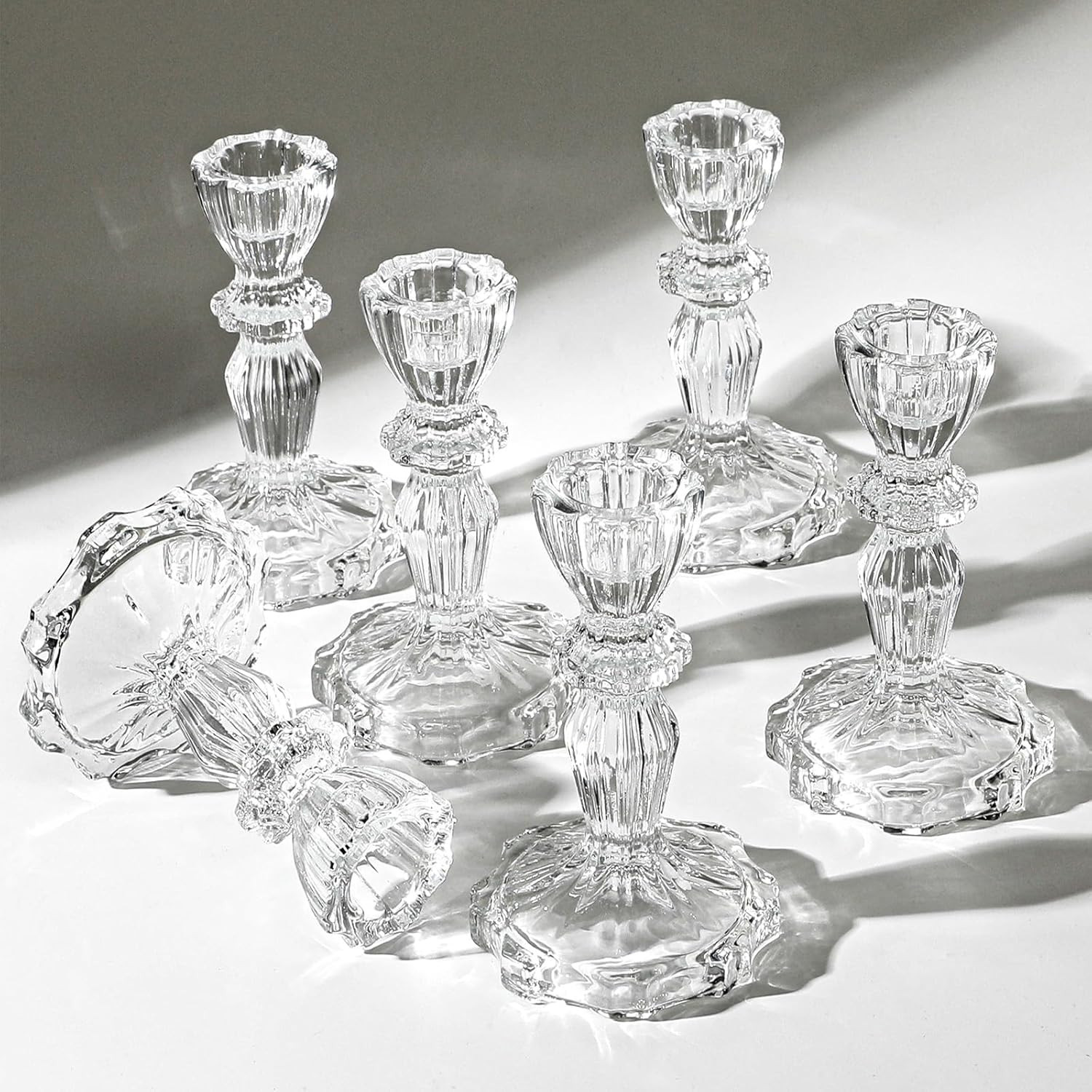 4 Tall Glass Candlestick Holder Set of 6 Clear Crystal Glass Candle Holders For