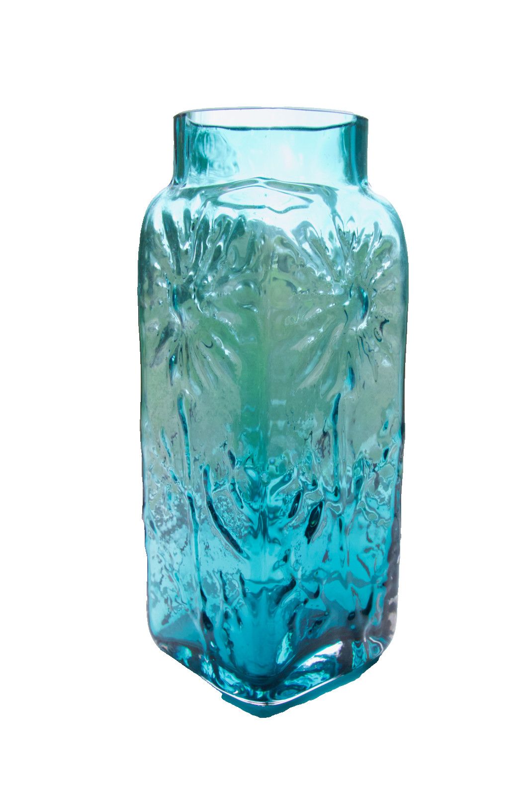 Vintage Dartington Glass England Kingfisher Aqua Blue Daisy Vase Frank Thrower