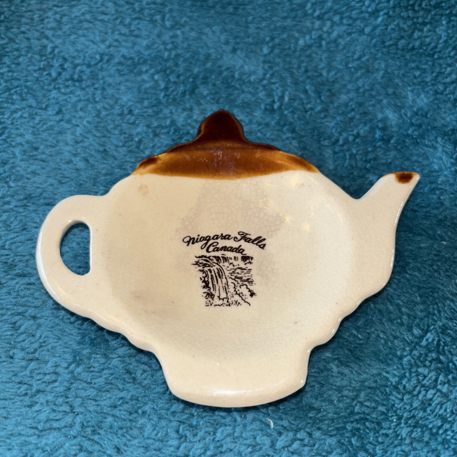 Vintage Tea Pot Spoon Rest Ceramic Souvenir Niagra Falls Taiwan #I