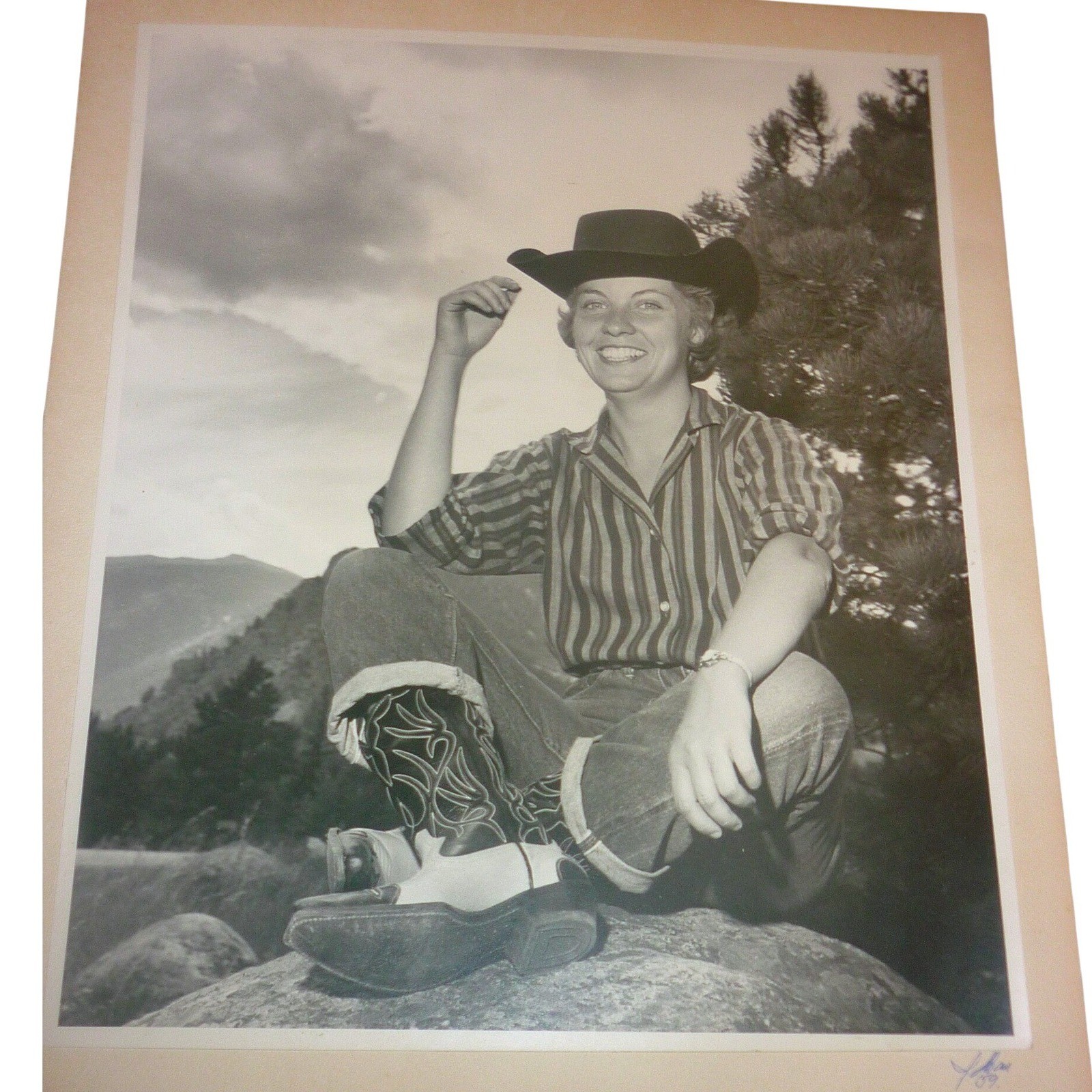 Vintage 1959 Cowgirl Photo Print Signed J Shaw 16x14