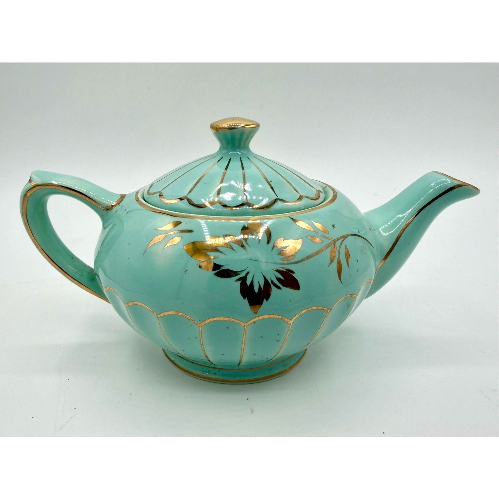 VTG SADLER Teapot Aqua Blue Gold Cup 6 oz  M15 II England 1930s-40s 6.25\