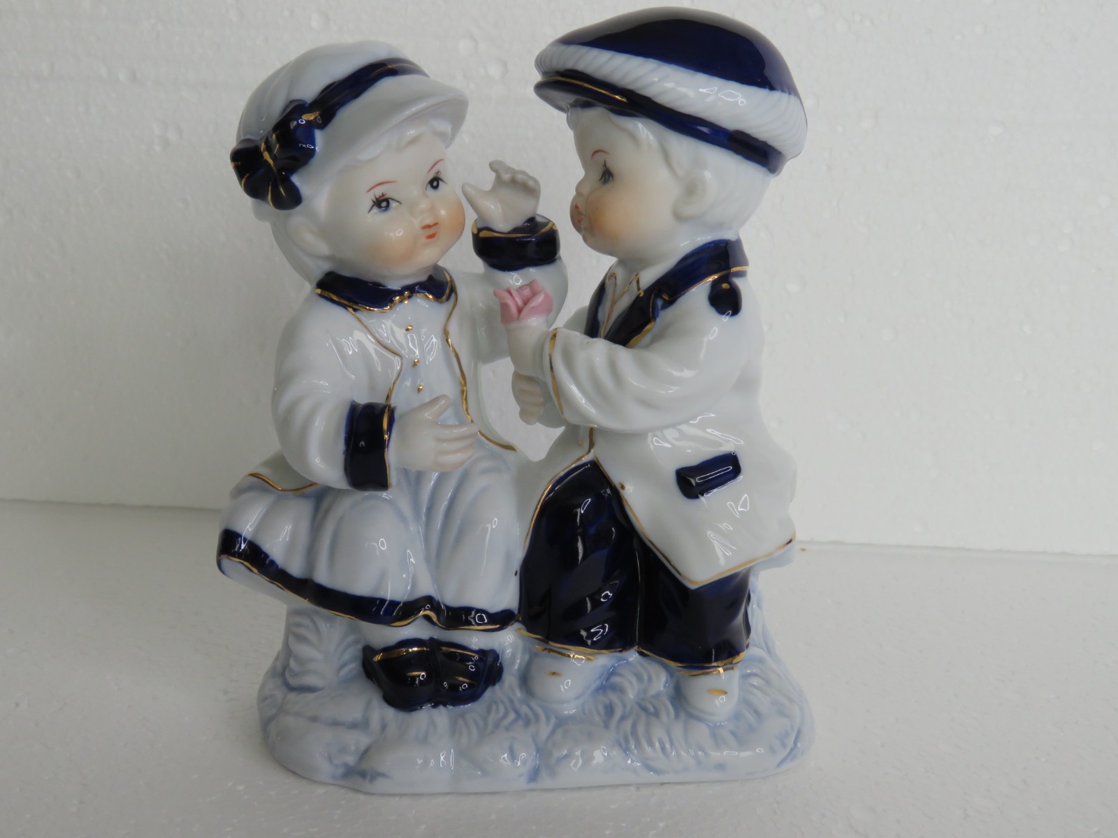 Vintage Cobalt Blue Fine Porcelain Girl & Boy Vintage Cobalt Blue Fine Porcelain Girl & Boy