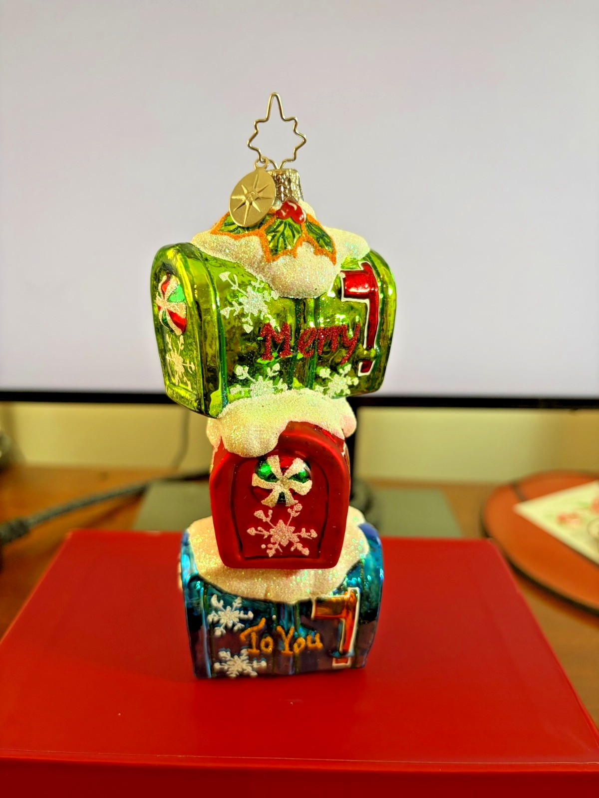 Christopher Radko Three Stacked Mailboxes Christmas Ornament