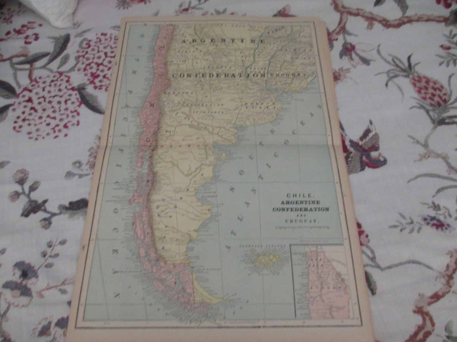 MAP CHILE URUGUAY ARGENTINE CONFERATION , CRAM\'S MODERN ATLAS 1905 ,22 X 14.5