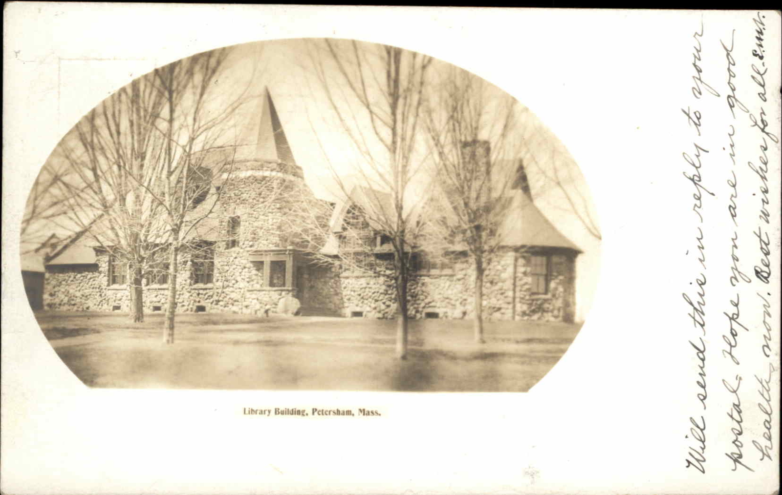 Petersham MA Library 1907 Used Real Photo Postcard