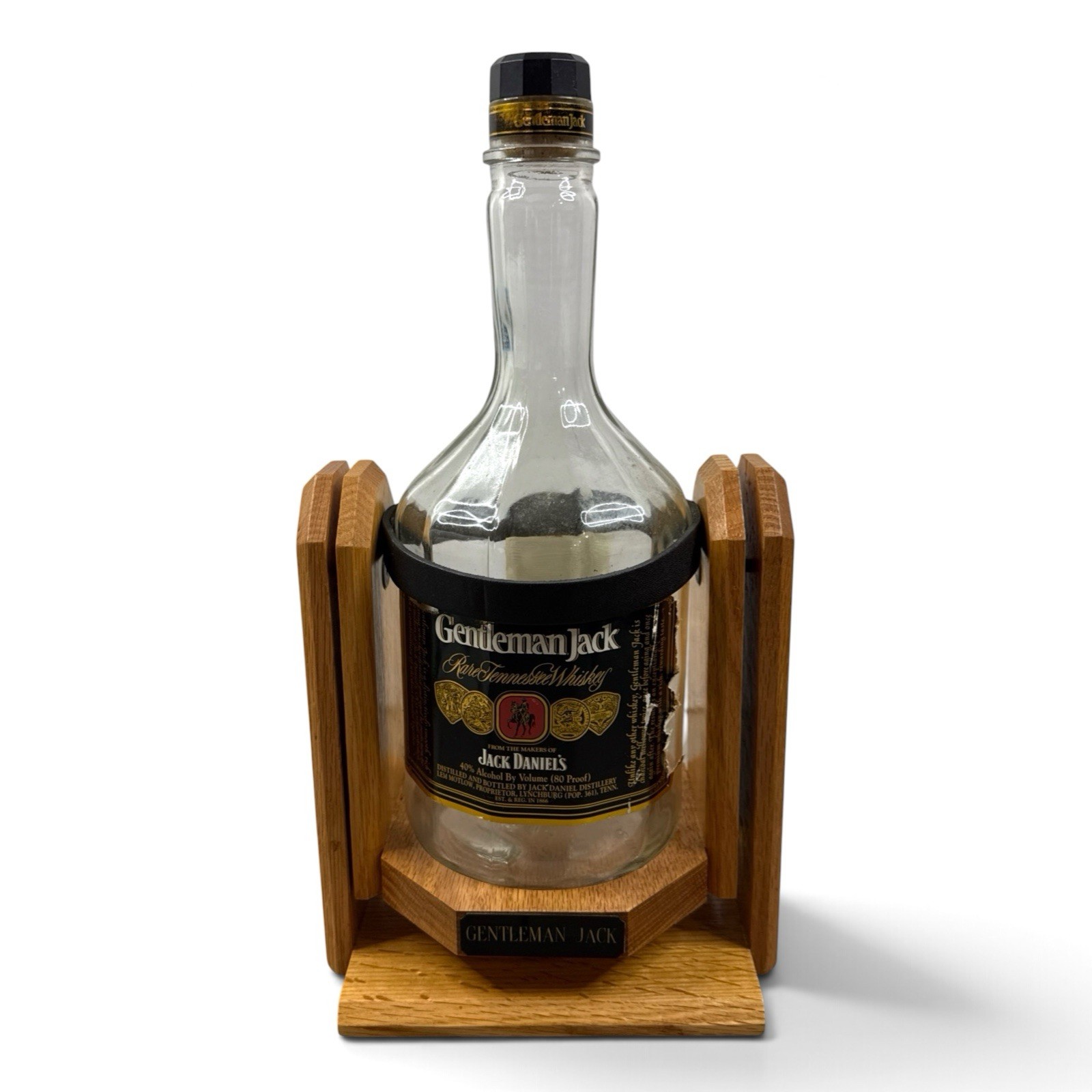 Vintage Gentleman Jack 1.75L EMPTY BOTTLE w/ Wood Cradle Pour Assist Display