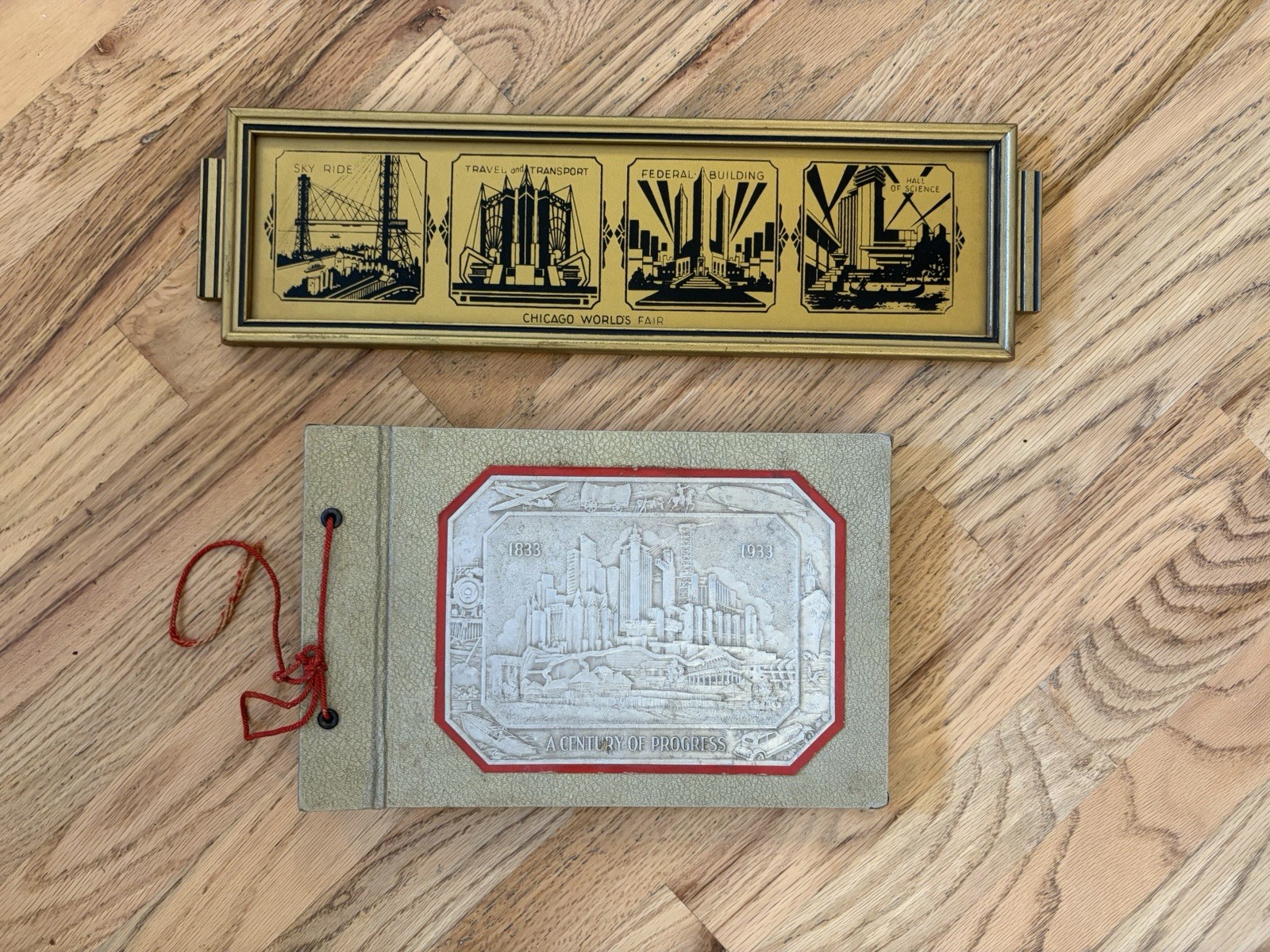 1933-1934 Chicago World\'s Fair Gold Framed Orotone And Souvenir Album